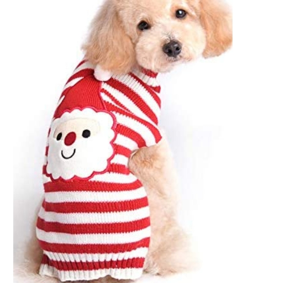 NEW BOBIBI Red Striped Dog Sweater Christmas Santa Pet Cat Winter Knitwear Warm - Picture 1 of 9
